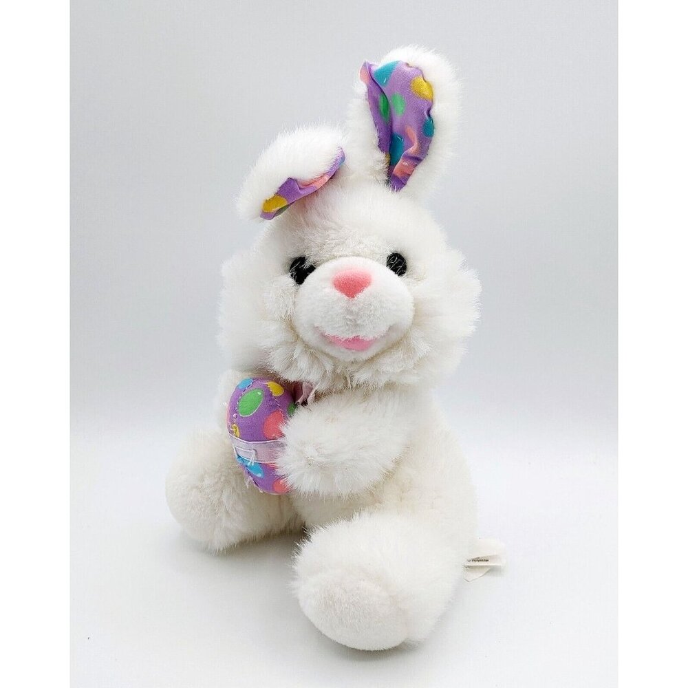 Best Made Toys White Bunny Plush w/Easter Egg Soft Toy Stuffed Animal 9” Vintage